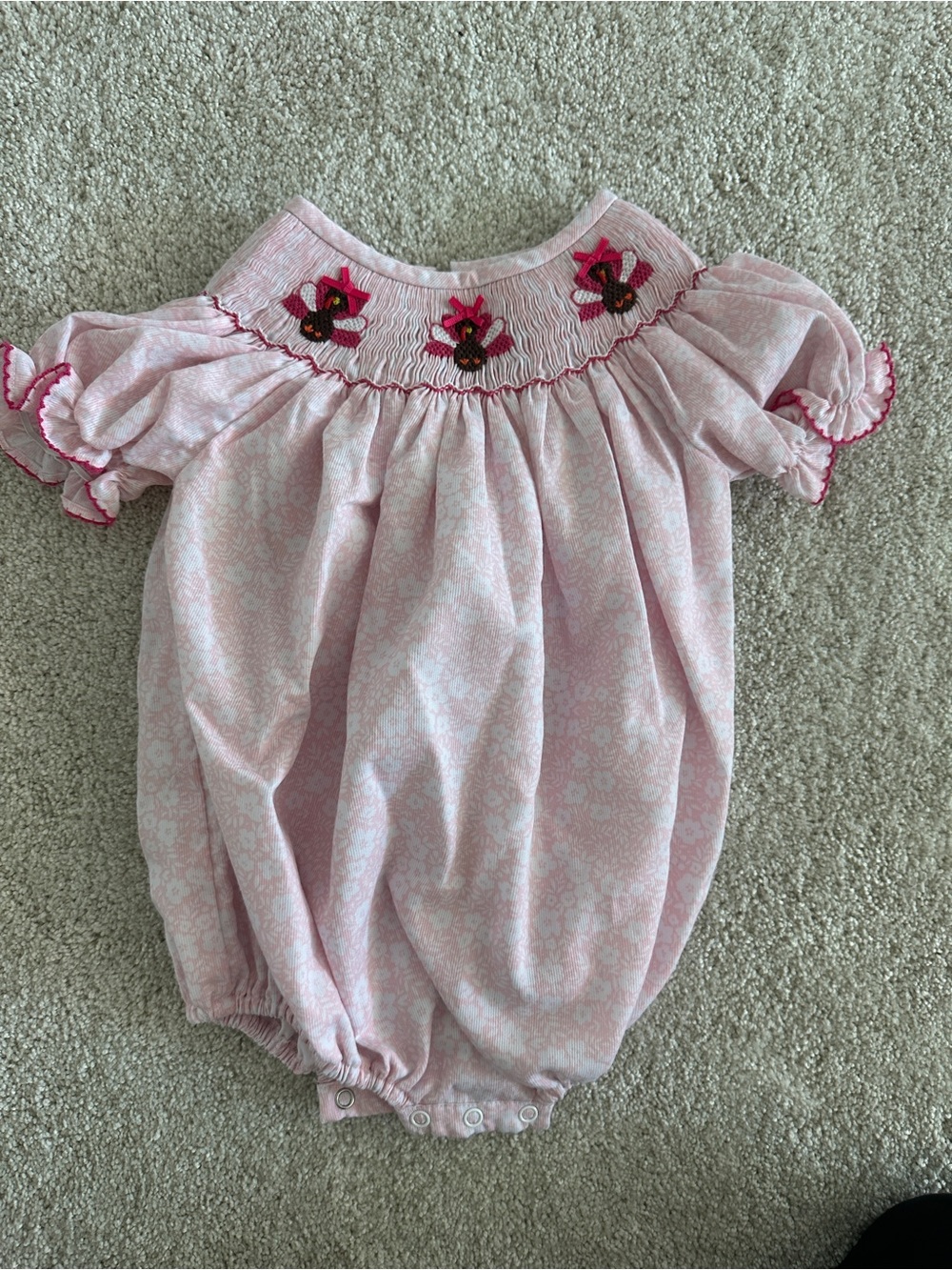 Poppy Kids Co - 6 Month Smock Embroidered Turkey Bubble